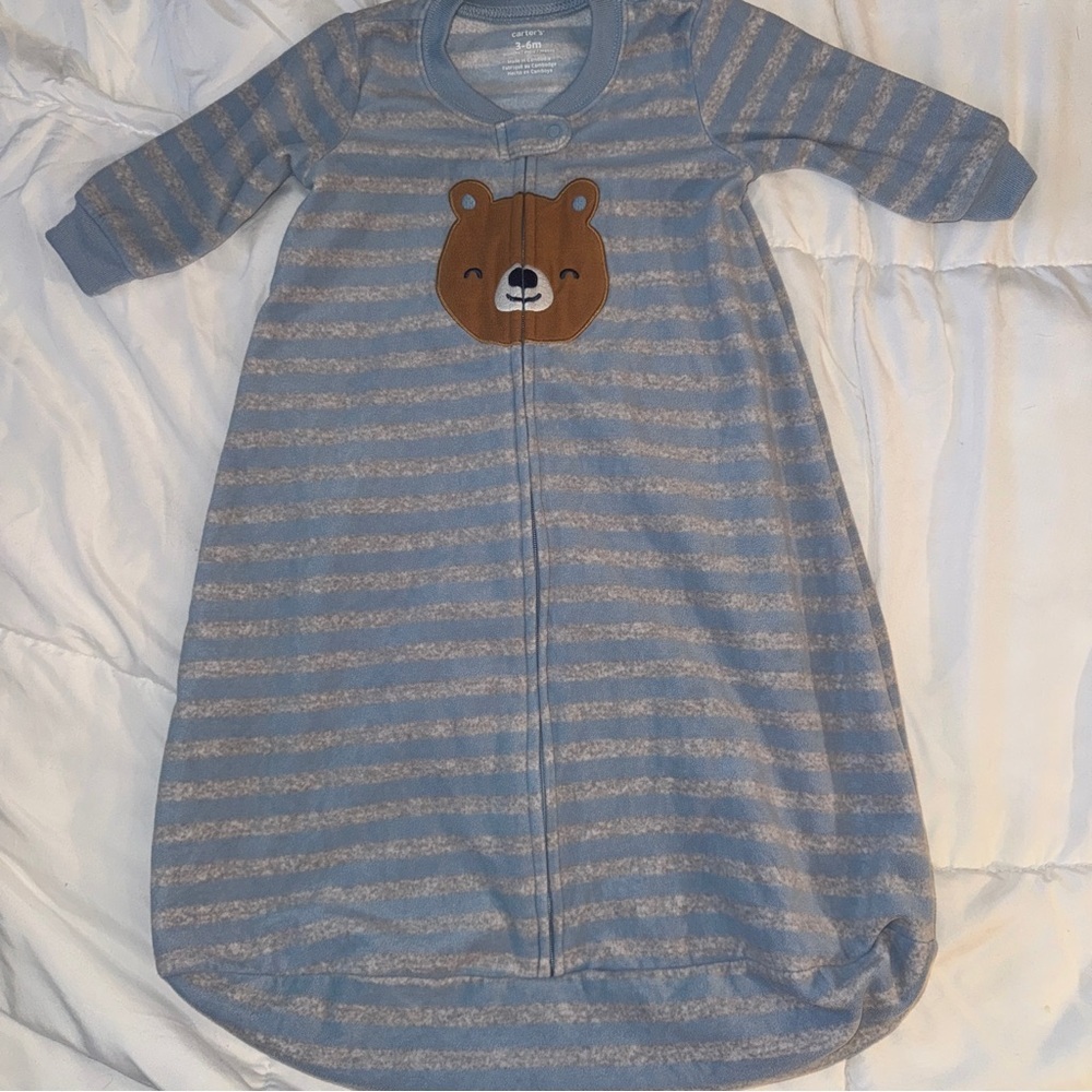 Carter’s Blue Striped fleece sleep sack with bear appliqué. Sz 3-6 m​